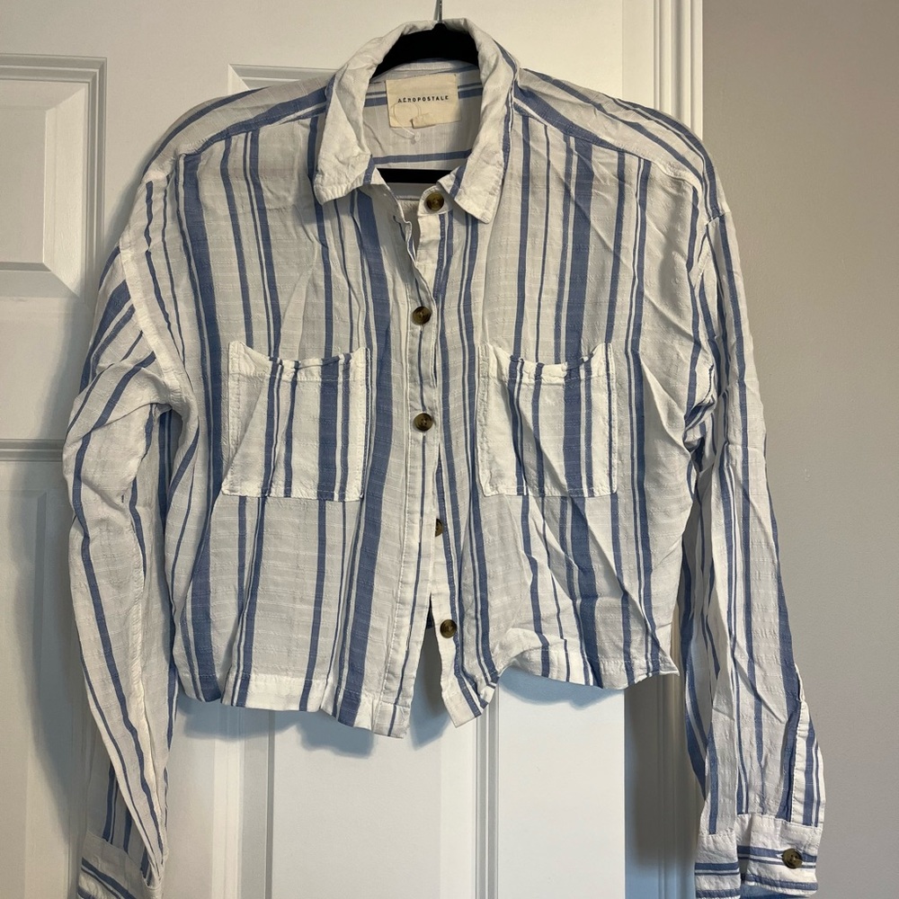 Aeropostale Blue and White Striped Blouse